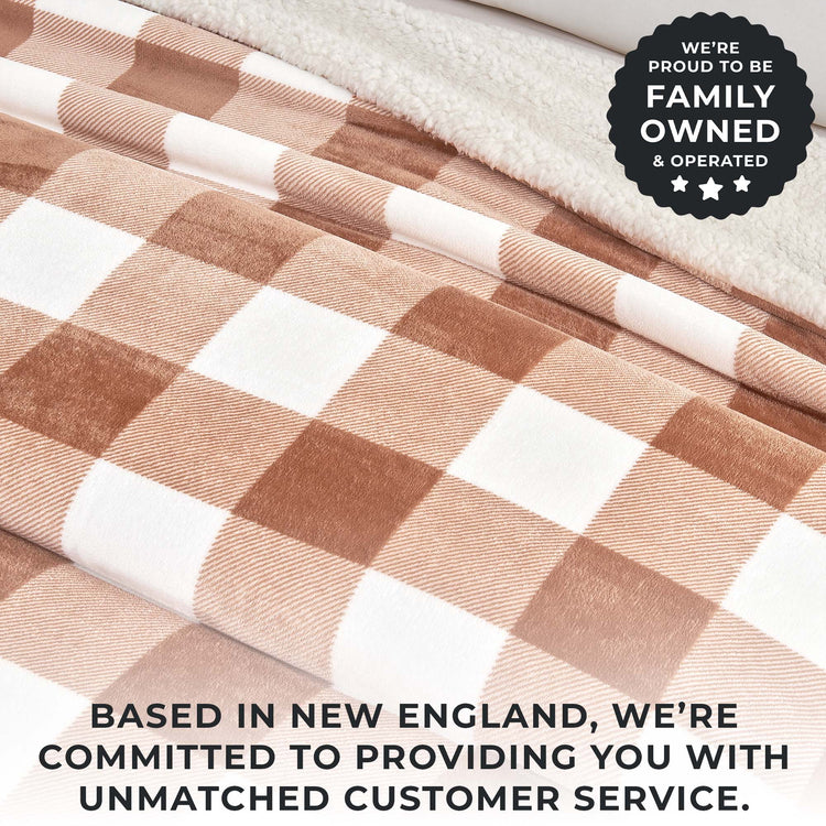 Ultra-Soft Velvet Plush Reversible Sherpa Fleece Blanket - Terracotta Buffalo Checks