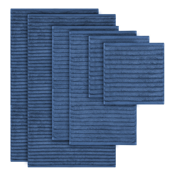 6 Piece Ribbed 100% Egyptian Cotton Towel Set - Deep Blue