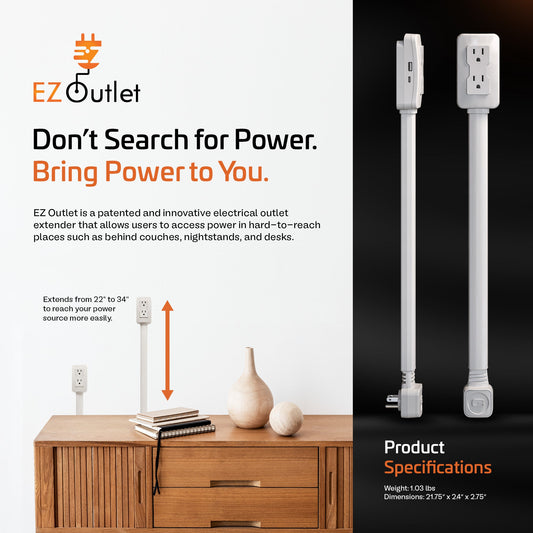 EZ Outlet Electrical Outlet Extender - White
