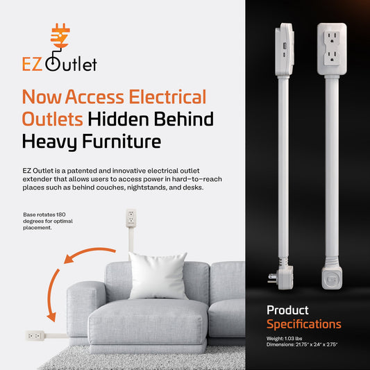 EZ Outlet Electrical Outlet Extender - White