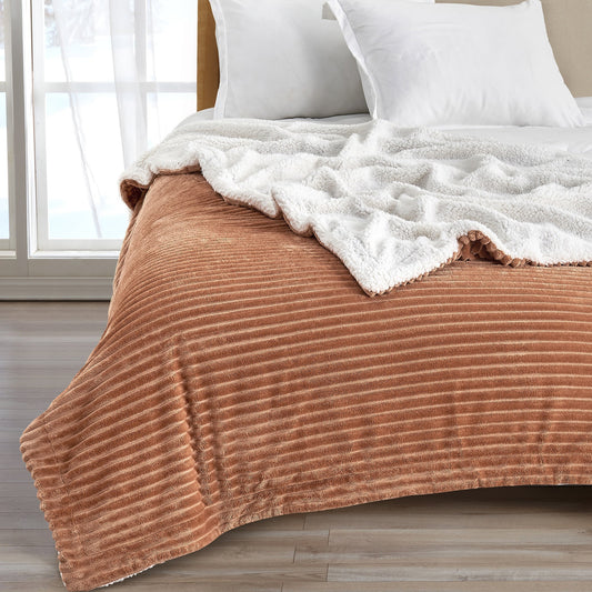 Ultra-Soft Velvet Plush Reversible Sherpa Fleece Blanket - Toffee