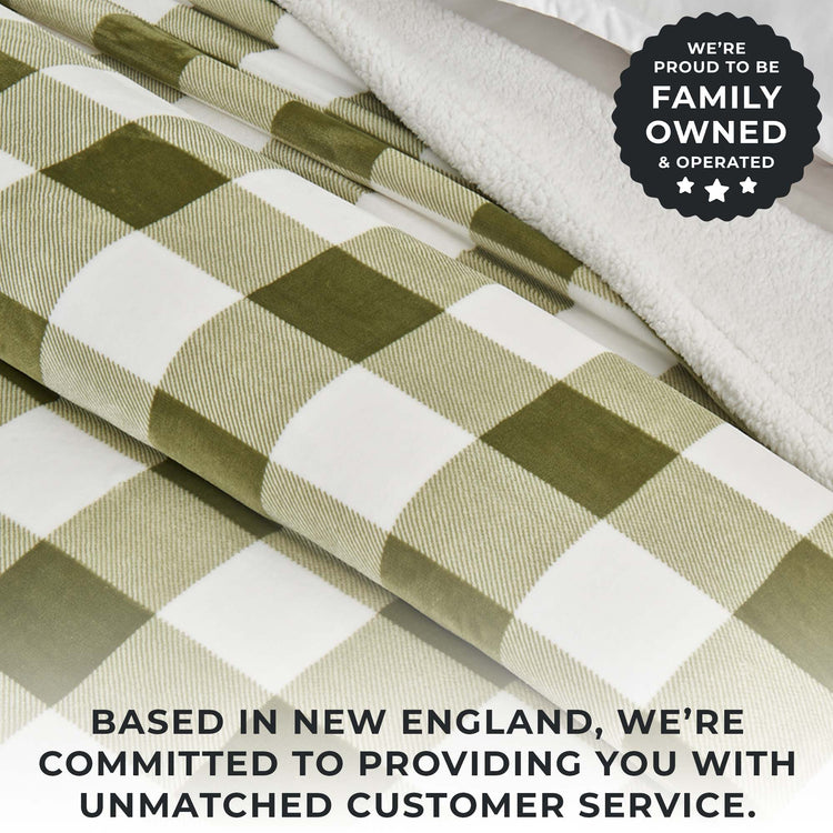 Ultra-Soft Velvet Plush Reversible Sherpa Fleece Blanket - Olive Green Buffalo Checks