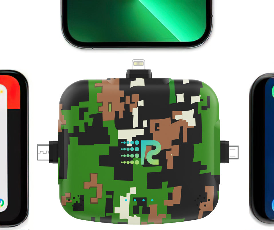 Pixelated product with a green and black color scheme on a white background