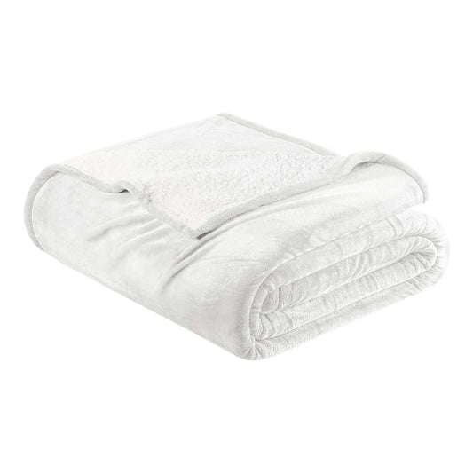 Ultra-Soft Velvet Plush Reversible Sherpa Fleece Blanket - White