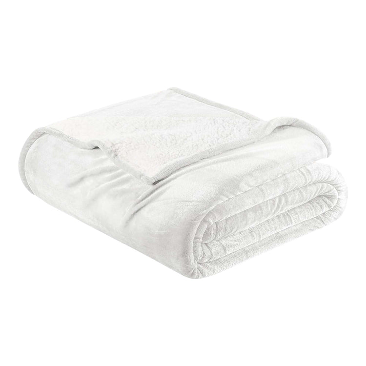 Ultra-Soft Velvet Plush Reversible Sherpa Fleece Blanket - White