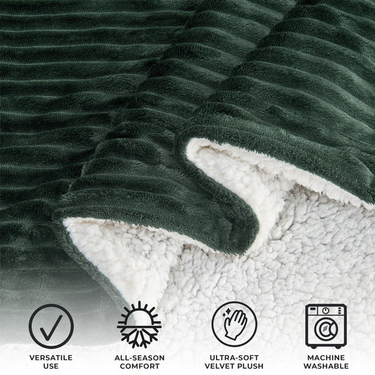 Ultra-Soft Velvet Plush Reversible Sherpa Fleece Blanket - Forest Green