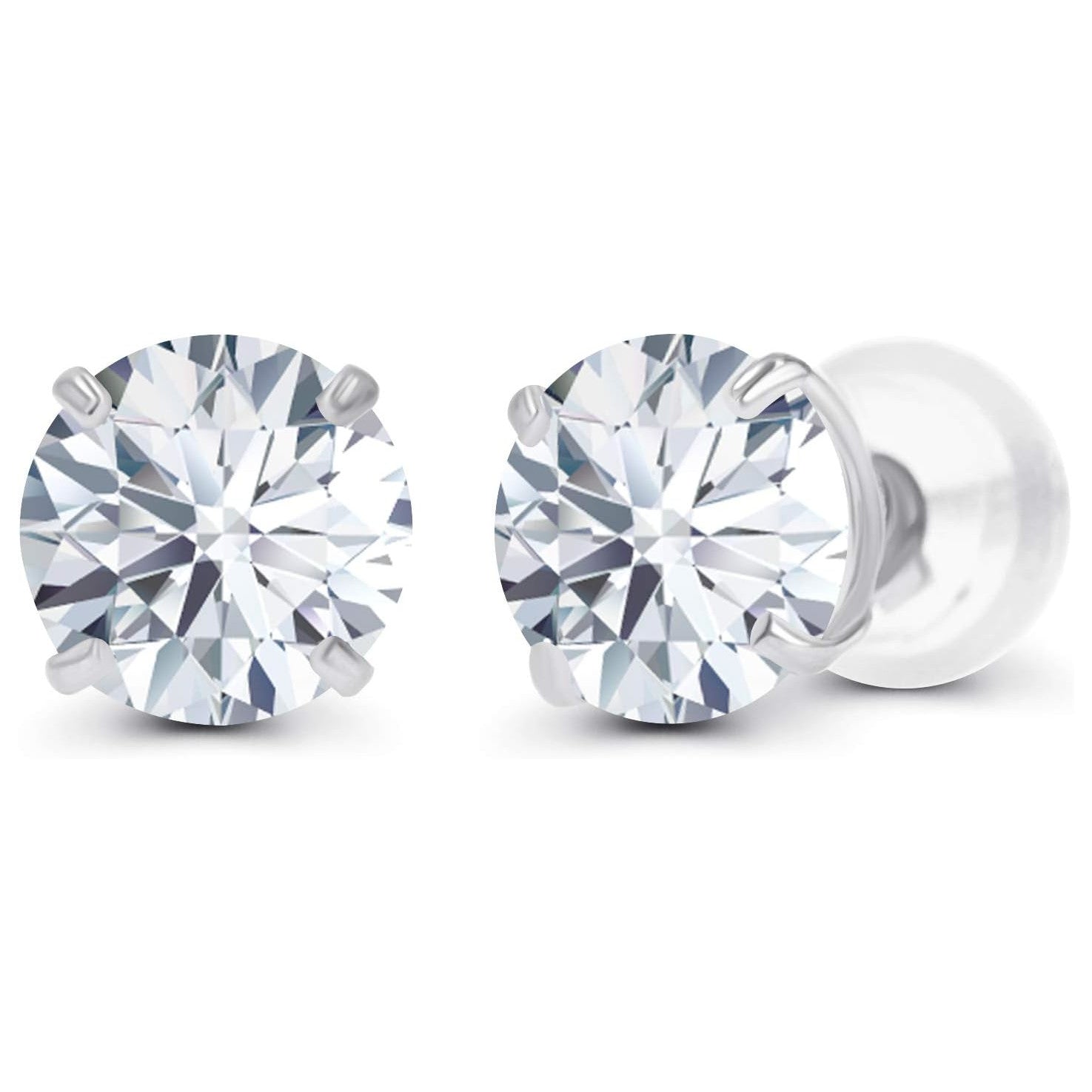 Pair of diamond stud earrings on a white background