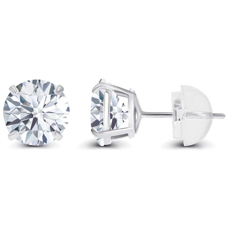 Pair of diamond stud earrings on a white background