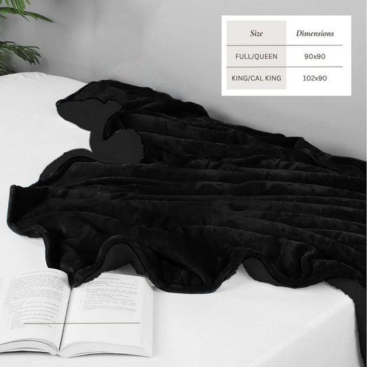 Ultra-Soft Velvet Plush Reversible Sherpa Fleece Blanket - Black (Full / Queen)