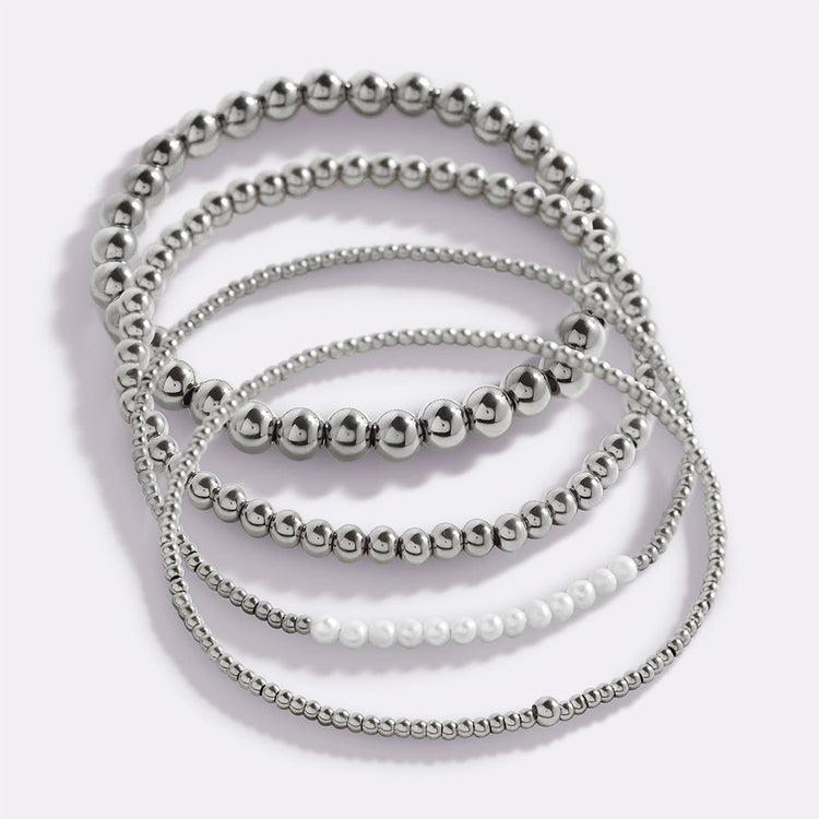 Everyday Pearl Bracelet Stacking Set - Silver