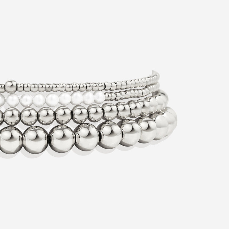 Everyday Pearl Bracelet Stacking Set - Silver