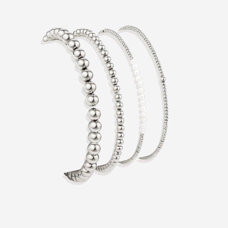 Everyday Pearl Bracelet Stacking Set - Silver