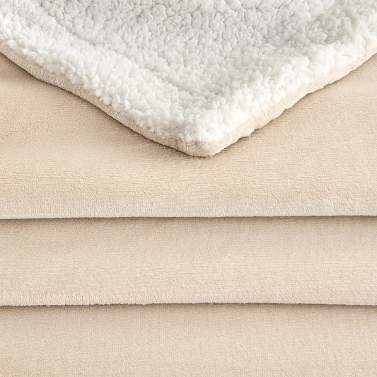 Ultra-Soft Velvet Plush Reversible Sherpa Fleece Blanket - Tan