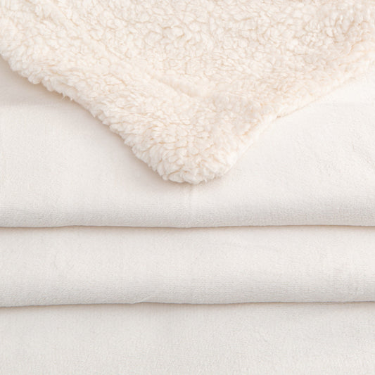 Ultra-Soft Velvet Plush Reversible Sherpa Fleece Blanket - Optic White (Throw)