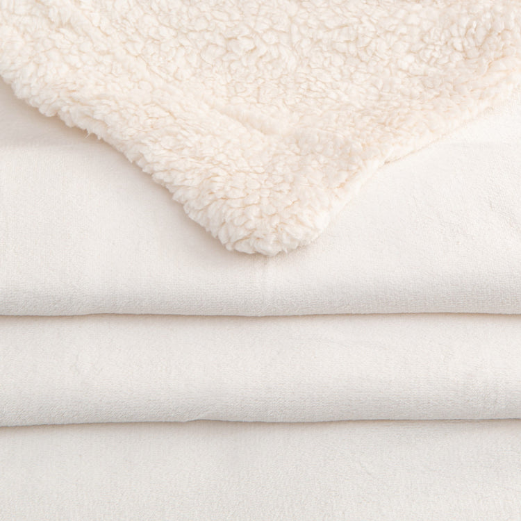 Ultra-Soft Velvet Plush Reversible Sherpa Fleece Blanket - Optic White (Throw)