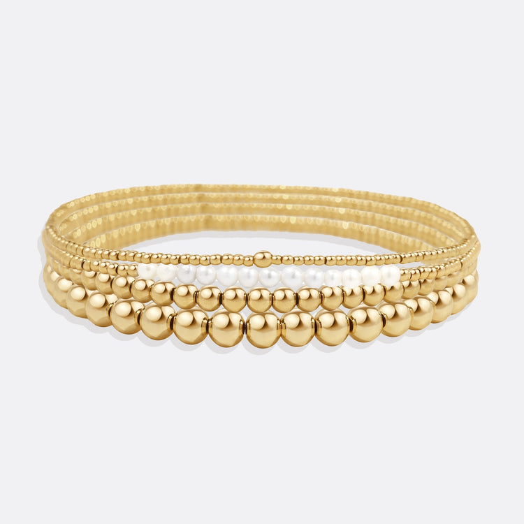 Everyday Pearl Bracelet Stacking Set - Gold