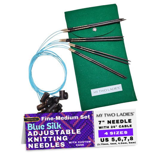 Knitting needles set with packaging on a white background