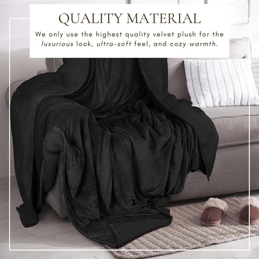 Ultra-Soft Velvet Plush Reversible Sherpa Fleece Blanket - Black (Full / Queen)