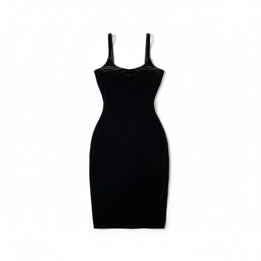 Black dress with thin straps on a white background