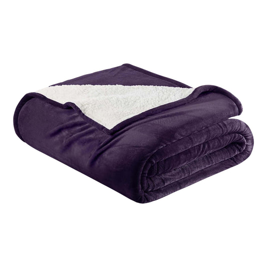 Ultra-Soft Velvet Plush Reversible Sherpa Fleece Blanket - Plum