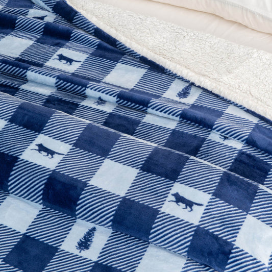 Ultra-Soft Velvet Plush Reversible Sherpa Fleece Blanket - Buffalo Check Lodge (Throw)