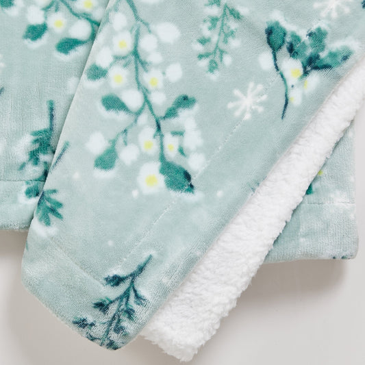 Ultra-Soft Velvet Plush Reversible Sherpa Fleece Blanket - Snowy Botanical (Throw)