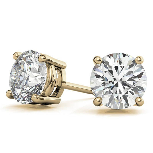 A pair of 1CTW lab-grown diamond stud earrings with G/VS clarity, set in 14k gold over sterling silver.