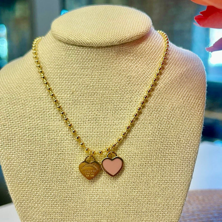 DOUBLE HEARTS ON BALL CHAIN-Gold