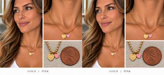 Two necklaces on mannequin busts with a blurred background