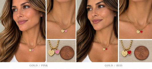 Two necklaces on mannequin busts with a blurred background