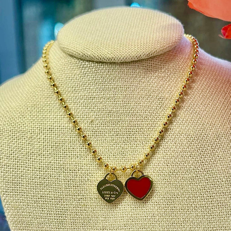 DOUBLE HEARTS ON BALL CHAIN-Gold