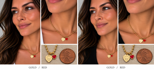 Two necklaces on mannequin busts with a blurred background