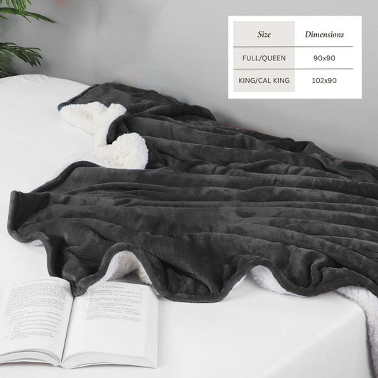 Ultra-Soft Velvet Plush Reversible Sherpa Fleece Blanket - Grey