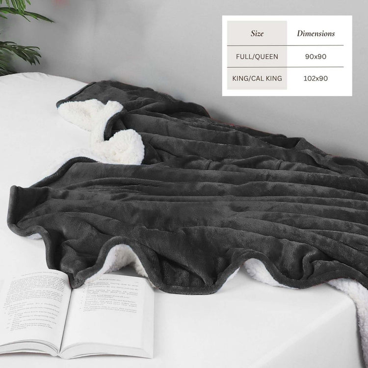 Ultra-Soft Velvet Plush Reversible Sherpa Fleece Blanket - Grey