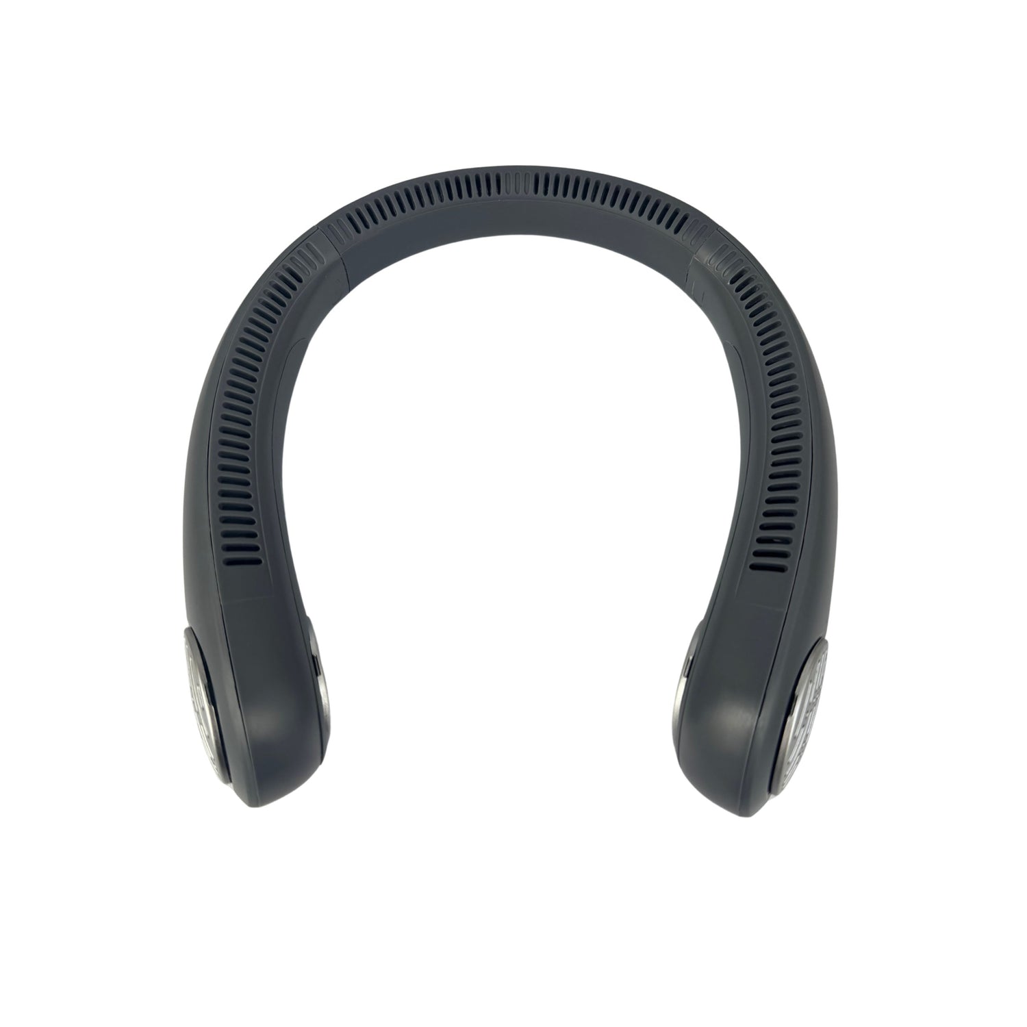 Black neckband headphones on a white background