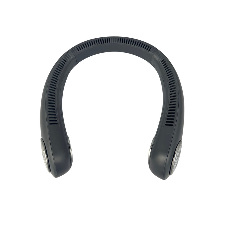 Black neckband headphones on a white background
