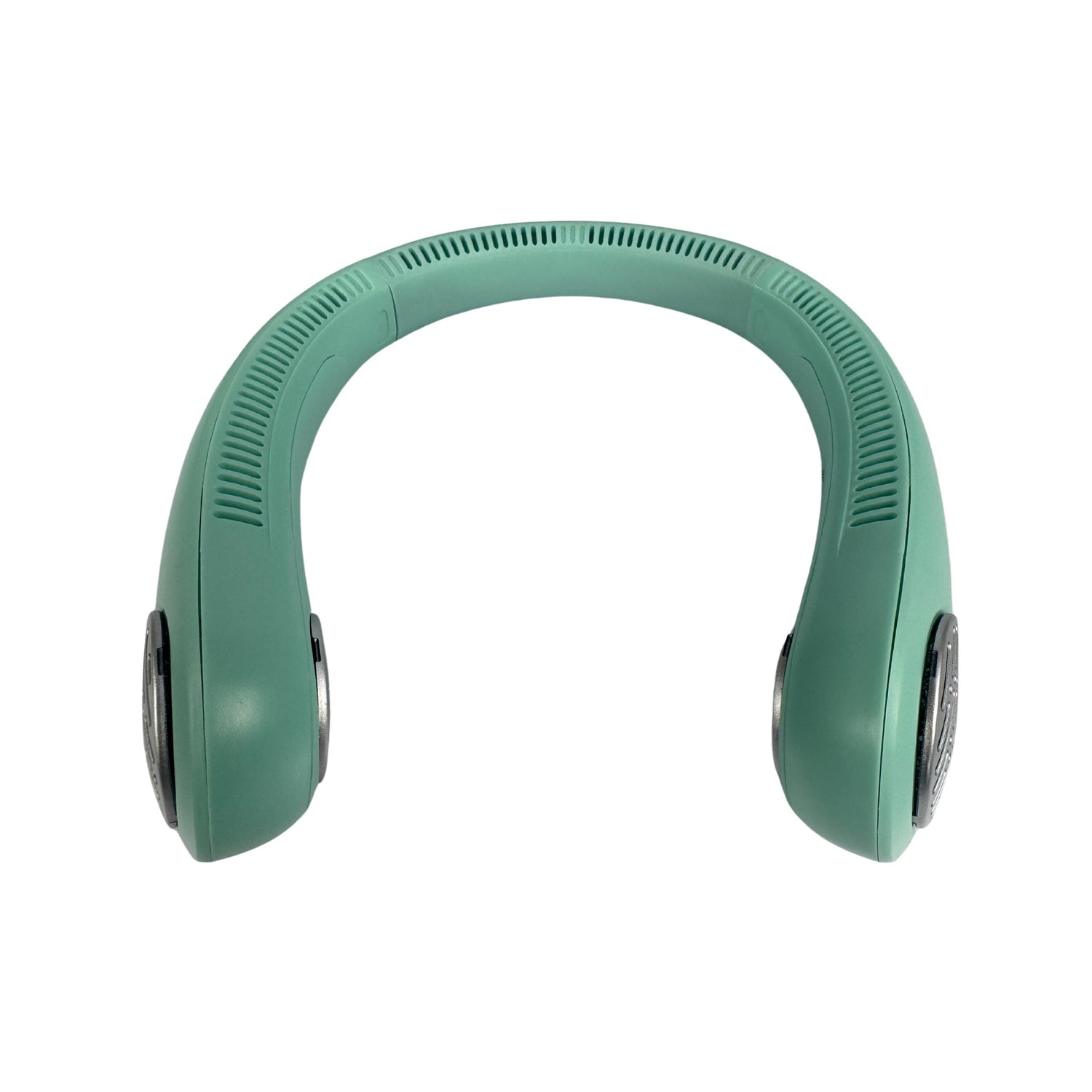 Green headphones on a white background