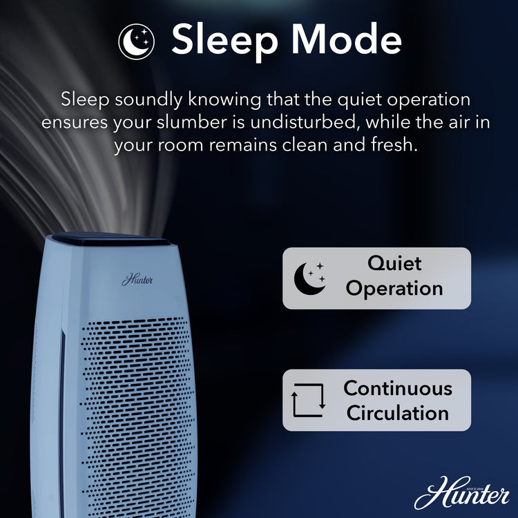 Air purifier with 'Sleep Mode' features on a dark background