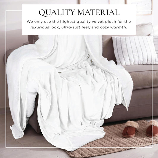 Ultra-Soft Velvet Plush Reversible Sherpa Fleece Blanket - White