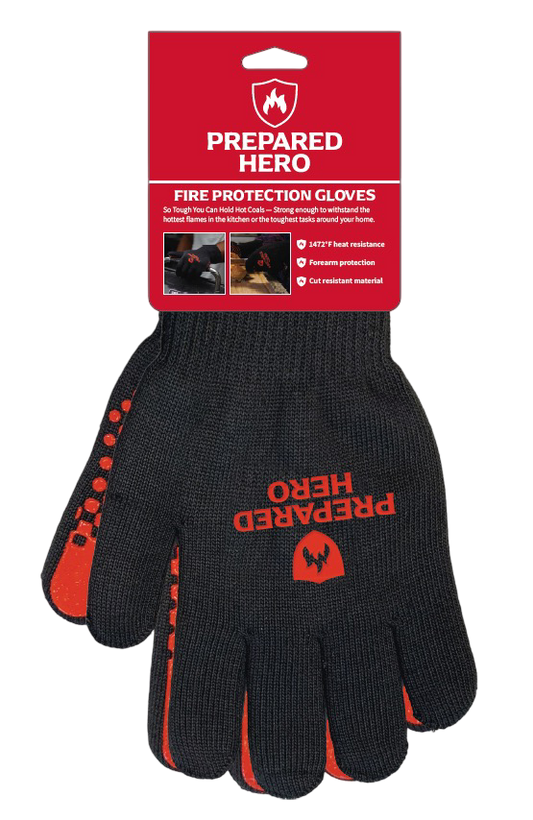 Prepared Hero grilling safety set with fire spray, blanket, and gloves on a white background