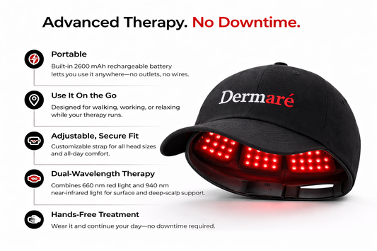 Black cap with 'Dermare' logo on a white background