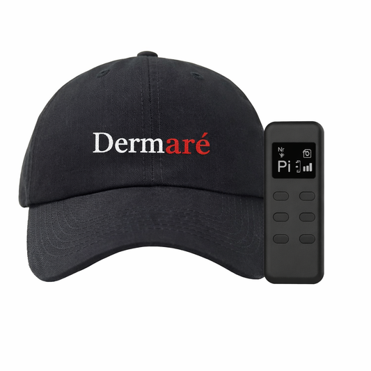 Black cap with 'Dermare' logo on a white background