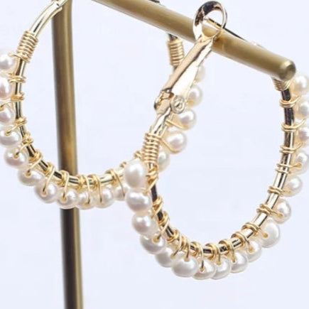 Gold 1.25" Pearl Hoops