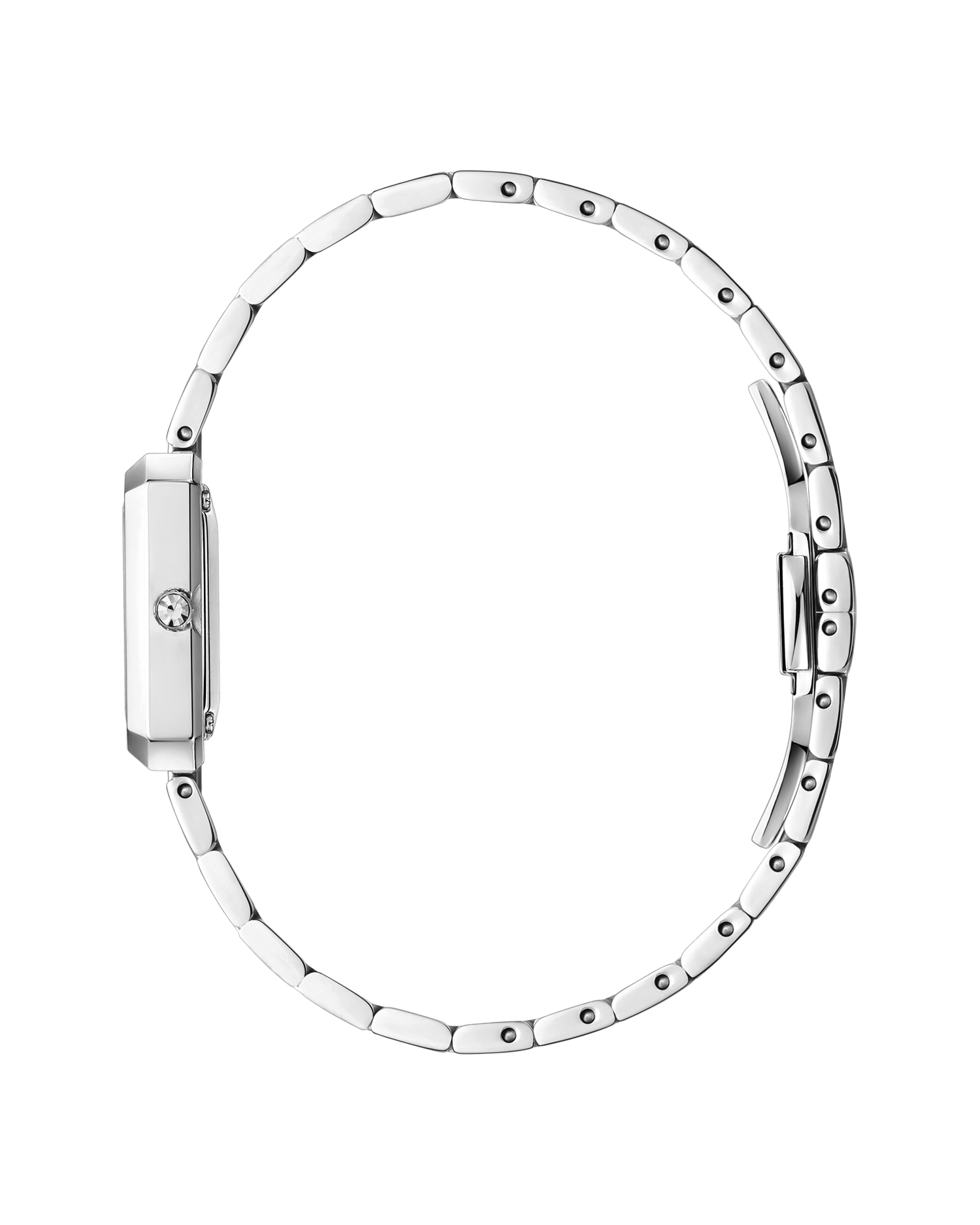 The Arc Single | J6390G by JBW Watches is a slim, elegant silver wristwatch with a minimalist metal link band and single crown set with a lab-grown diamond, offering a refined, gender-neutral design.