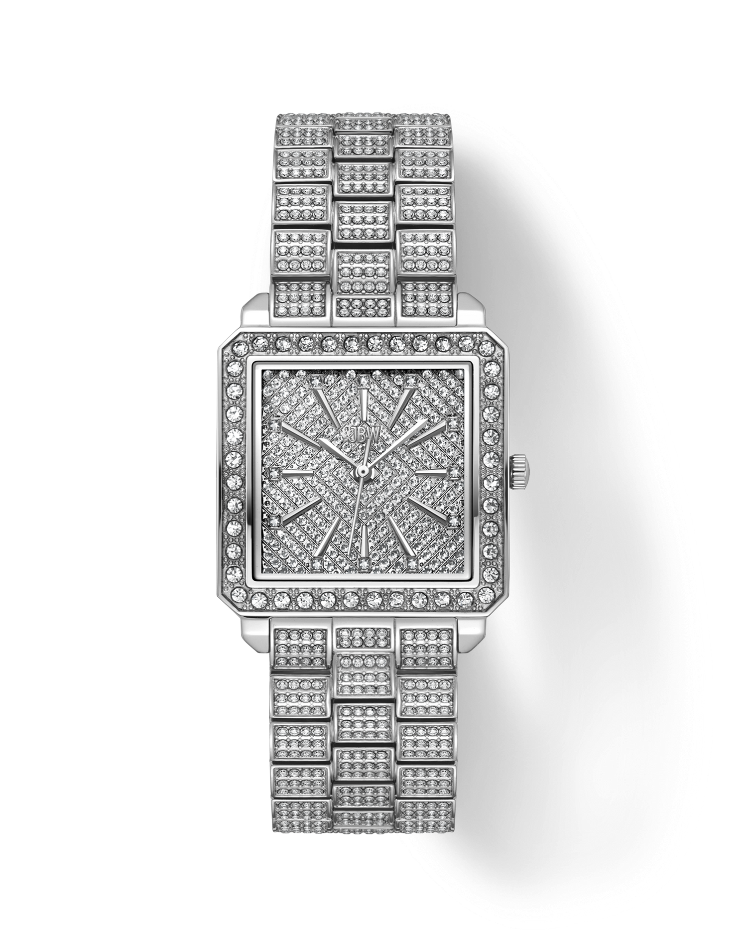 Silver watch with intricate design on a white background