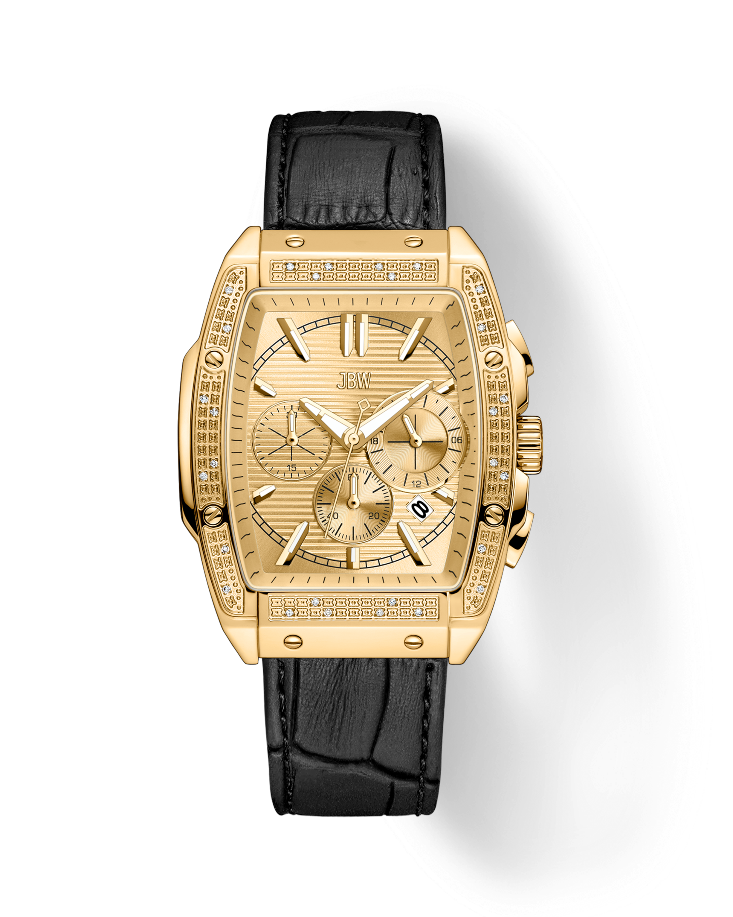 JBW Mens Watch 44mm Gold Tone Crystals Brown Leather Band J6350D New Battery JBW Echelon J6379D | Men main image 2