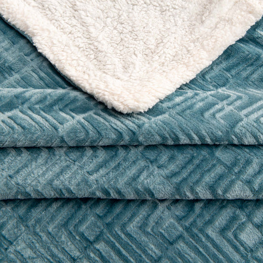 Ultra-Soft Velvet Plush Reversible Sherpa Fleece Blanket - Blue Surf (Full / Queen)