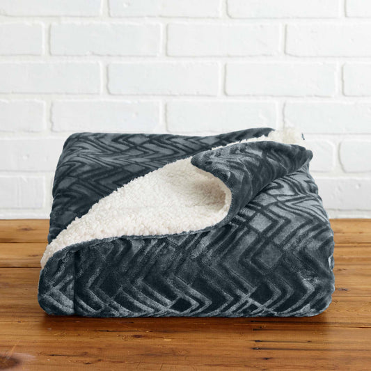 Ultra-Soft Velvet Plush Reversible Sherpa Fleece Blanket - Charcoal (Throw)
