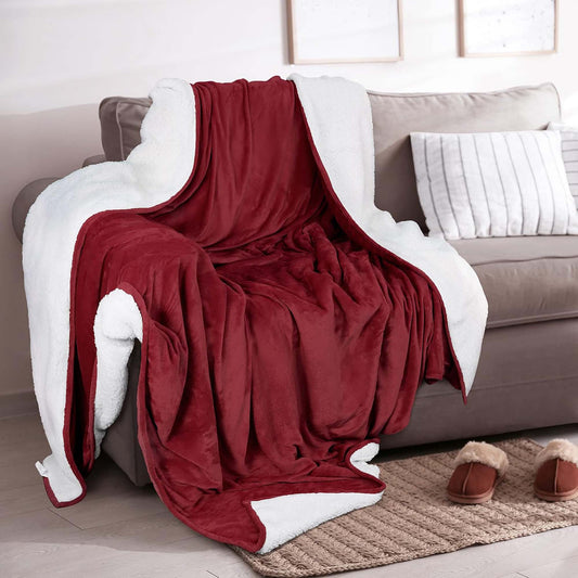 Ultra-Soft Velvet Plush Reversible Sherpa Fleece Blanket - Red