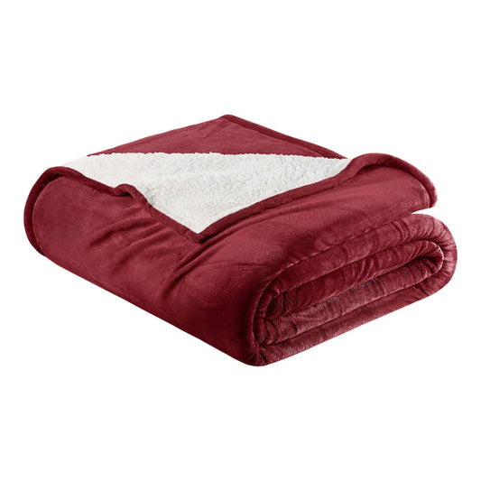 Ultra-Soft Velvet Plush Reversible Sherpa Fleece Blanket - Red